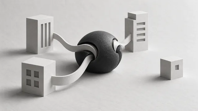 Ilustración de empresas conectadas a un núcleo de inteligencia artificial.